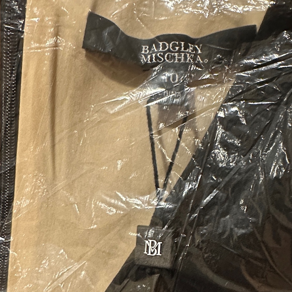 Badgley Mischka Black Midi Dress Beaded Lace Side Panels Sheath size 10 NWT - Picture 9 of 9